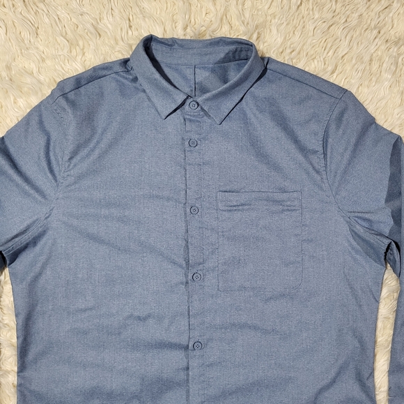 Lululemon Commission Long Sleeve Button Up Shirt Men's 2XL Blue Stretch Casual - Picture 2 of 15